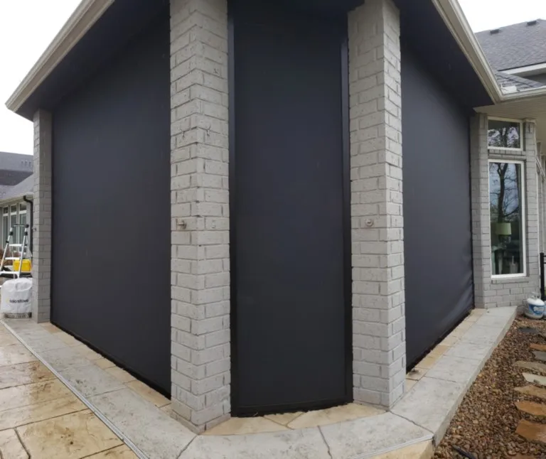 Hexagon patio installation black screens
